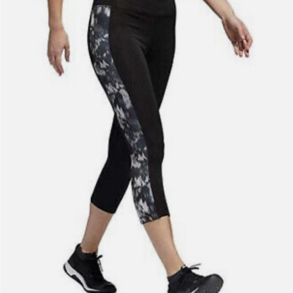 Adidas Climalite Glitch Print Cropped Tights Black Grey Inset Gym Pants Sz M